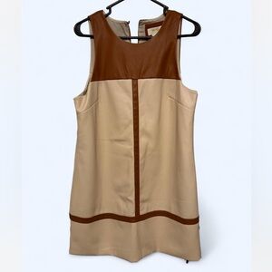 Maeve by Anthropologie faux leather brown and tan color block mini dress